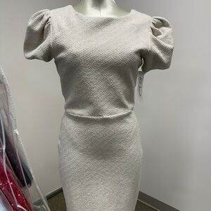 NWT BD Junior White with Silver Flecks Style 383 Color 741 Puff Sleeve Sheath